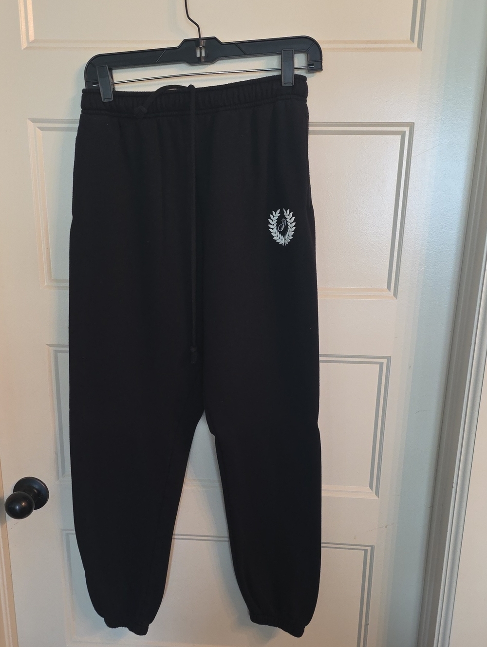 PINK Victoria's Secret Men's Black Fleece Joggers with White Crest
